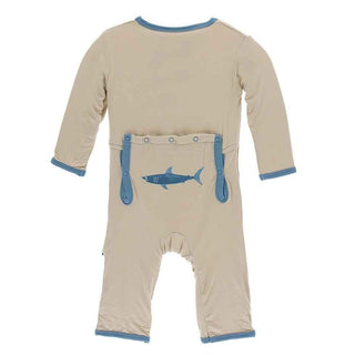 Bamboo Applique Coverall with Zipper - Burlap Sharks Baby & Toddler Sleepwear