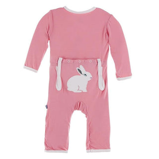 Bamboo Applique Coverall with Zipper - Strawberry Forest Rabbit KicKee Pants