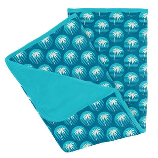 Baby Boys Print Bamboo Stroller Blanket - Cerulean Blue Palm Tree Sun Swaddling & Receiving Blankets