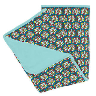 Baby Boys Print Bamboo Stroller Blanket - Cerulean Blue Puzzle Cube KicKee Pants