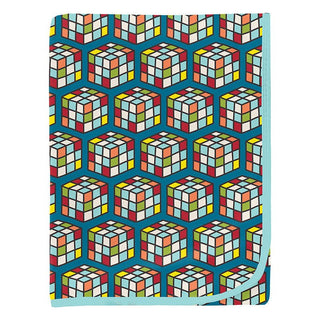 Baby Boys Print Bamboo Swaddling Blanket - Cerulean Blue Puzzle Cube KicKee Pants