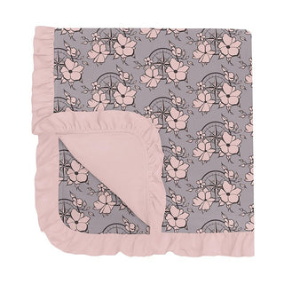 Baby Girls Print Bamboo Ruffle Stroller Blanket - Feather Nautical Floral Swaddling & Receiving Blankets