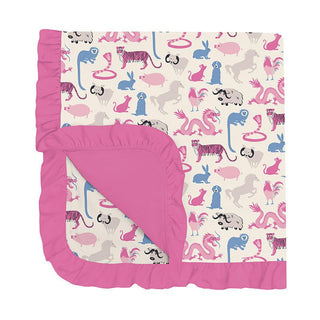 KicKee Pants Baby Girls Print Bamboo Ruffle Stroller Blanket - Natural Chinese Zodiac 