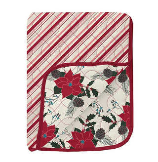 Baby Girls Print Bamboo Quilted Stroller Blanket, Strawberry Candy Cane Stripe & Christmas Floral - One Size KicKee Pants