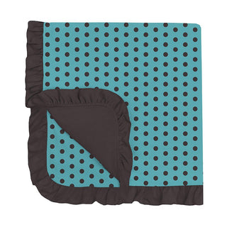 Baby Girls Print Bamboo Ruffle Stroller Blanket, Glacier Polka Dots - One Size Swaddling & Receiving Blankets