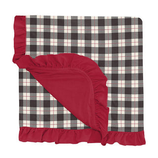 Baby Girls Print Bamboo Ruffle Stroller Blanket, Midnight Holiday Plaid - One Size Swaddling & Receiving Blankets