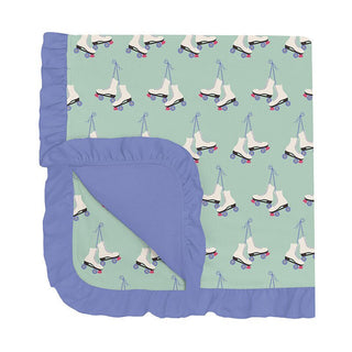 Baby Girls Print Bamboo Ruffle Stroller Blanket - Pistachio Roller Skates Swaddling & Receiving Blankets