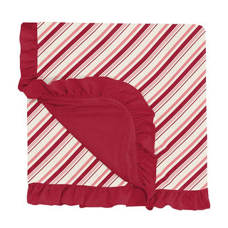 Baby Girls Print Bamboo Ruffle Stroller Blanket, Strawberry Candy Cane Stripe - One Size Swaddling & Receiving Blankets