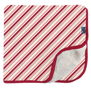 Baby Girls Print Bamboo Sherpa Lined Stroller Blanket, Strawberry Candy Cane Stripe - One Size Swaddling & Receiving Blankets