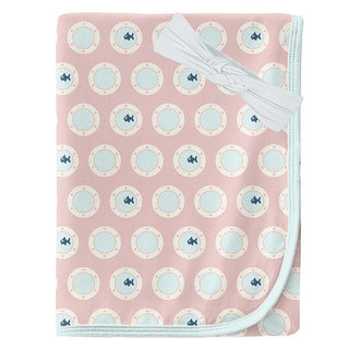 KicKee Pants Baby Girls Print Swaddling Blanket and Knot Headband Set - Baby Rose Porthole and Fresh Air - One Size