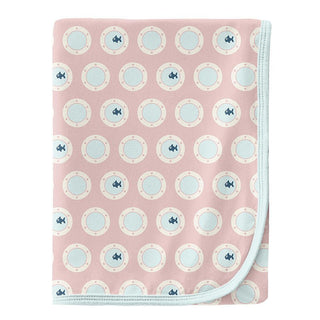 KicKee Pants Baby Girls Print Swaddling Blanket and Knot Headband Set - Baby Rose Porthole and Fresh Air - One Size