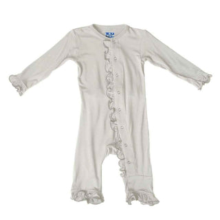 Girl's Solid Bamboo Classic Ruffle Coverall with Snaps - Natural KicKee Pants