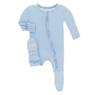 Girl's Solid Bamboo Classic Ruffle Footie with Zipper - Pond Baby & Toddler Sleepwear