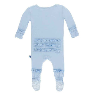 Girl's Solid Bamboo Classic Ruffle Footie with Zipper - Pond Baby & Toddler Sleepwear