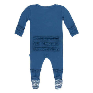 Girl's Solid Bamboo Classic Ruffle Footie with Zipper - Twilight Baby & Toddler Sleepwear