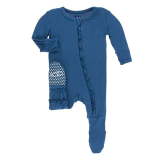 Girl's Solid Bamboo Classic Ruffle Footie with Zipper - Twilight Baby & Toddler Sleepwear