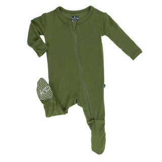 Boy's Solid Bamboo Footie with Zipper - Moss Baby & Toddler Sleepwear