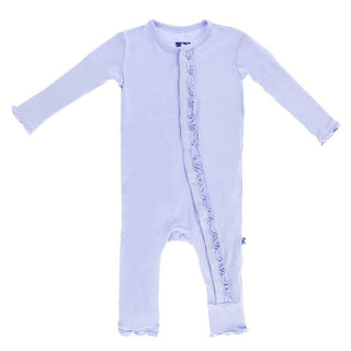 Girl's Solid Bamboo Muffin Ruffle Coverall with Snaps - Lilac KicKee Pants