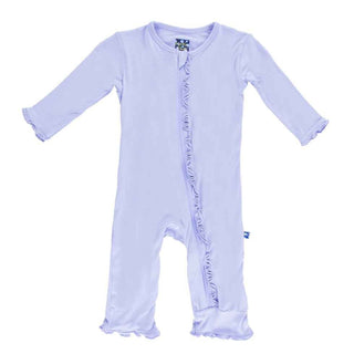 Girl's Solid Bamboo Muffin Ruffle Coverall with Zipper - Lilac KicKee Pants