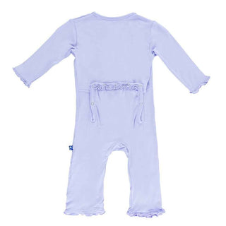 Girl's Solid Bamboo Muffin Ruffle Coverall with Zipper - Lilac KicKee Pants