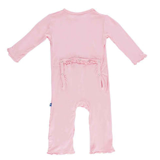 Girl's Solid Bamboo Muffin Ruffle Coverall with Zipper - Lotus Baby & Toddler Sleepwear