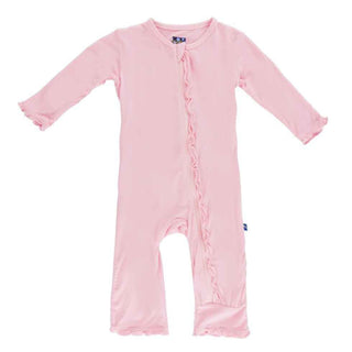 Kickee Pants Girl's Solid Muffin Ruffle Coverall with Zipper - Lotus