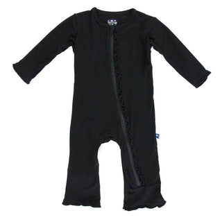 Kickee Pants Girl's Solid Muffin Ruffle Coverall with Zipper - Midnight