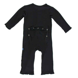 Girl's Solid Bamboo Muffin Ruffle Coverall with Zipper - Midnight Baby & Toddler Sleepwear