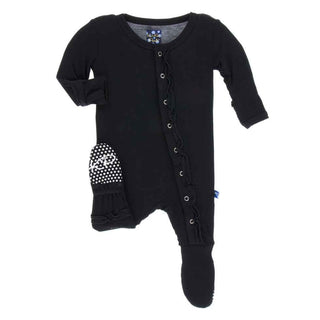 Kickee Pants Girl's Solid Muffin Ruffle Footie with Snaps - Midnight