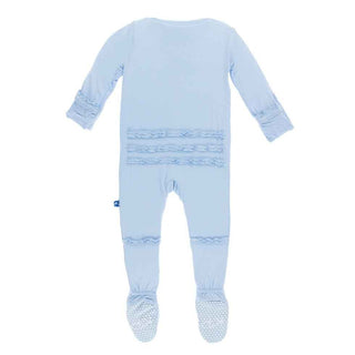 Kickee Pants Girl's Solid Muffin Ruffle Footie with Snaps - Pond