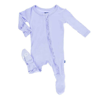 Girl's Solid Bamboo Muffin Ruffle Footie with Zipper - Lilac KicKee Pants