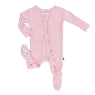 Girl's Solid Bamboo Muffin Ruffle Footie with Zipper - Lotus Baby & Toddler Sleepwear