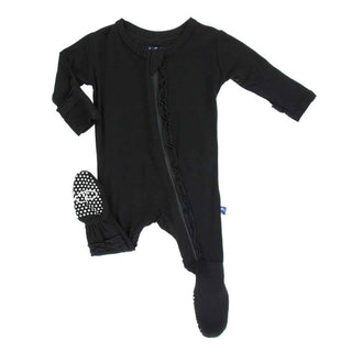 Girl's Solid Bamboo Muffin Ruffle Footie with Zipper - Midnight Baby & Toddler Sleepwear