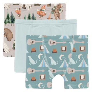 Kickee Pants Boxer Briefs (Set of 3) - Latte Camping Animals, Fresh Air & Jade Campfire | Baby Riddle