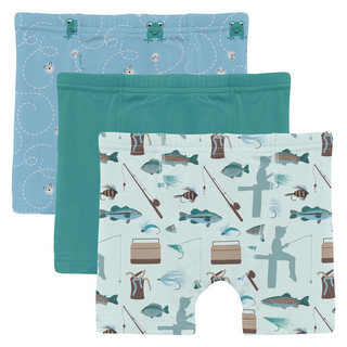 Kickee Pants Boxer Briefs (Set of 3) - Seaside Blue Frogs & Flies, Agave & Fresh Air Fishing | Baby Riddle