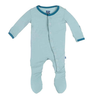 Boys Solid Bamboo Footie with Snaps, Jade w/ Lagoon Contrast Trim - Jade Baby & Toddler Sleepwear