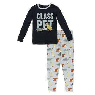 KicKee Pants Boys Long Sleeve Graphic Tee Pajama Set - Illusion Blue Class Pets | Stylish Sleepies offer designs that make bedtime beautiful.