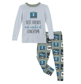 Boy's Bamboo Long Sleeve Graphic Tee Pajama Set - Silver Sage Lunchboxes Baby & Toddler Sleepwear