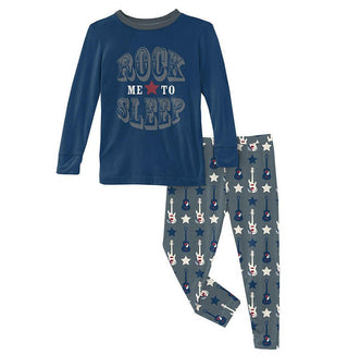 Boy's Bamboo Long Sleeve Graphic Tee Pajama Set - Slate Guitars & Stars Baby & Toddler Sleepwear