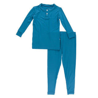 Boy's Solid Bamboo Long Sleeve Henley Pajama Set - Cerulean Blue Baby & Toddler Sleepwear