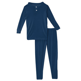 KicKee Pants Boys Long Sleeve Henley Pajama Set - Navy | Stylish Sleepies offer designs that make bedtime beautiful.