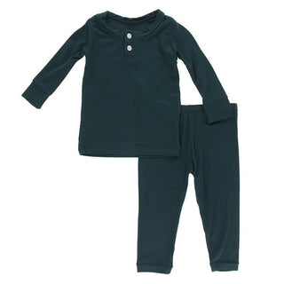 Boy's Solid Bamboo Long Sleeve Henley Pajama Set - Pine Baby & Toddler Sleepwear