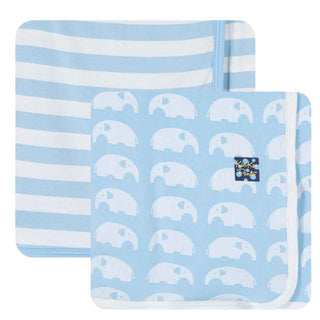 Boy's Bamboo Newborn Swaddling Blanket Gift Set - Pond Elephant & Pond Stripe Swaddling Blankets