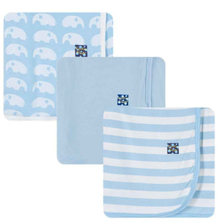 Boy's Bamboo Newborn Swaddling Blanket Gift Set - Pond Elephant, Pond & Pond Stripe Swaddling Blankets