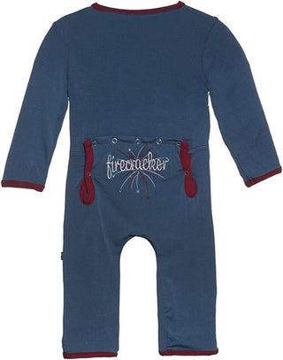 Boy's Print Bamboo Applique Coverall - Firecracker KicKee Pants