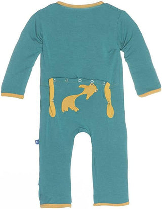 Boy's Print Bamboo Applique Coverall - Lagoon Fish KicKee Pants