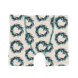 KicKee Pants Boy's Print Bamboo Boxer Brief - Natural Holiday Wreath