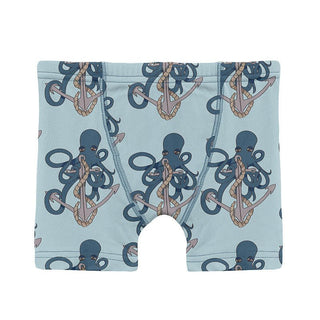 KicKee Pants Boy's Print Bamboo Boxer Brief - Spring Sky Octopus Anchor