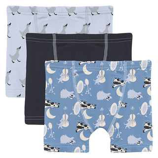 KicKee Pants Boy's Print Bamboo Boxer Briefs (Set of 3) - Dew Ugly Duckling, Deep Space & Dream Blue Hey Diddle Diddle 