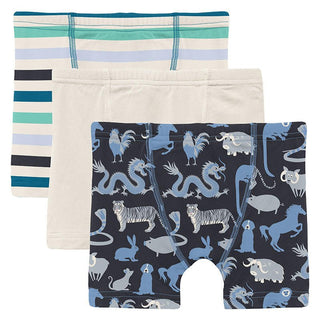 KicKee Pants Boy's Print Bamboo Boxer Briefs (Set of 3) - Little Boy Blue Stripe, Natural & Deep Space Chinese Zodiac 